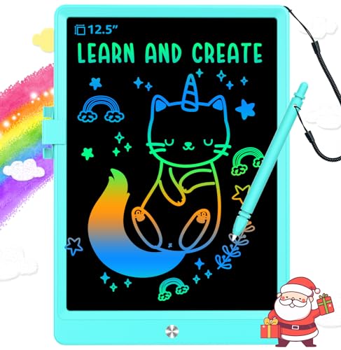 BUKEBU LCD Writing Tablet,12.5 inch Colorful Doodle Board for Kids (Blue) | Kids drawing painting pad; radiation-free no glare; eye-friendly learning toy; gift for girls aged 3 to 6 years - color: Blue, size: 8"W x 11.2"H