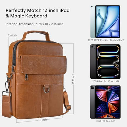 12.9-13 Inch iPad Carrying Leather Bag for 2026 2025 13 inch iPad Air M4 M3 & iPad Pro M4 M5 with Magic Keyboard, iPad Pro 12.9, Travel Shoulder Sleeve Case, Brown - color: Brown, size: 13 Inch
