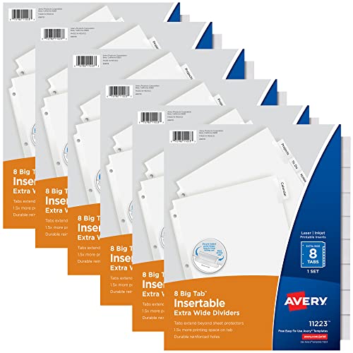 Avery Big Tab Insertable Extra Wide Dividers for 3 Ring Binders, 8-Tab Sets, Clear Tabs, 6 Sets (21940) - color: Clear, size: 8 tab, style: 6 Sets