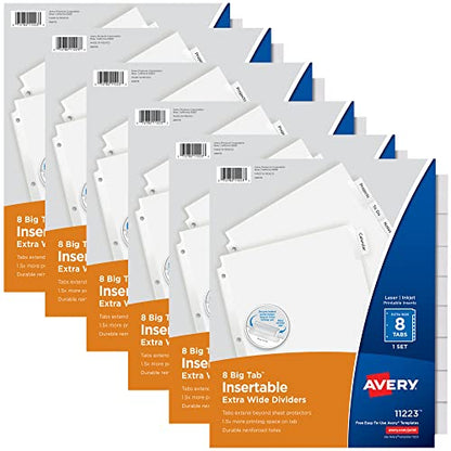 Avery Big Tab Insertable Extra Wide Dividers for 3 Ring Binders, 8-Tab Sets, Clear Tabs, 6 Sets (21940) - color: Clear, size: 8 tab, style: 6 Sets