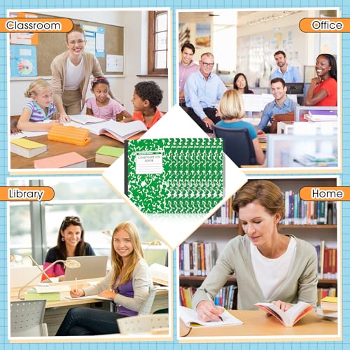 Fainne 100 Pack A5 Composition Notebooks Bulk College Ruled Composition Notebooks Marble Covers Notebook for Student Classroom Office Supplies 30 Sheet/60 Page(Green) - color: Green