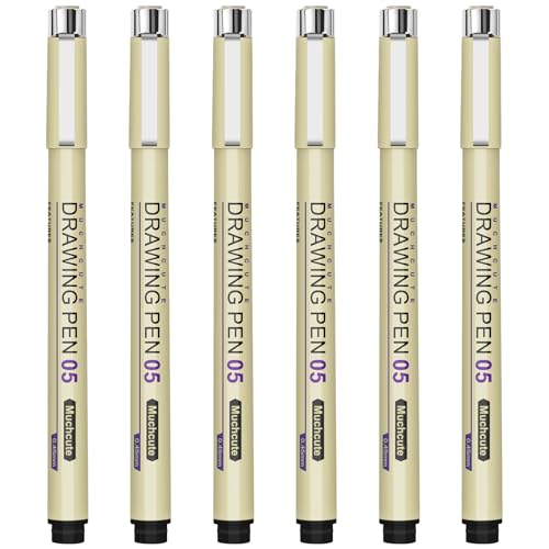 Muchcute 05 Fine Point Writing Pens: 6 Black 0.45mm Thin Micron Pen 05 No Bleed Bible Journaling Study Supplies Annotation Smooth Waterproof Micro Line Needle Tip Fineliner Gel Felt Ink Markers Stuff - color: 6 Fine Point 05(0.45mm)