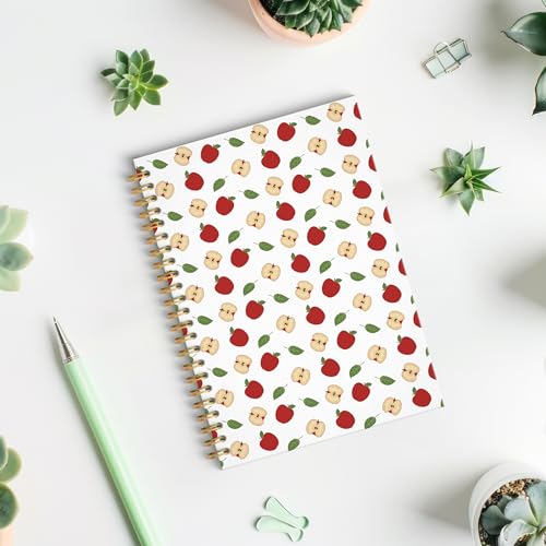Apple Fruit Spiral Notebook, Fruit Lover Gifts Journal, Cute Aesthetic Apples Fruits Botanical Hardcover Notebook Journal, 5.5x8.3 Inch - color: Apple