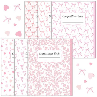 AmazingSpark 6 Pack Lefty Preppy Notebook Cute Bow Coquette Journal 7" x 9" College Wide Ruled 110 Pages Left Handed Aesthetic School Supplies Gifts for Teens Girls Women(Composition,Pink Bow) - color: Pink Bow, style: Composition
