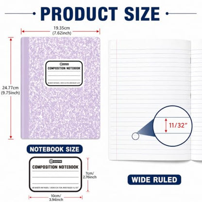 gisgfim 12 Pack Bulk Composition Notebook Wide Ruled, 12 Different Vibrant Colors, 96 Pages (48 Sheets), 9-3/4 x 7-1/2" Hard Cover Journal Notebooks for Studentsd,Classroom and Office(Pastel) - color: Pastel