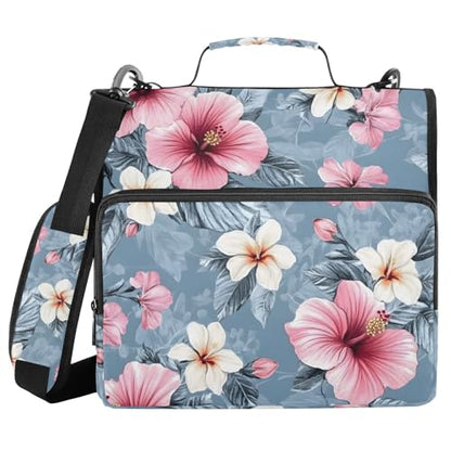 3 Ring Zipper Binder with Shoulder Strap Pink Hibiscus Flower 2 Inch Zippered Binder Bag 500 Sheet Capacity Multi Pockets for School Supplies - color: Multi13