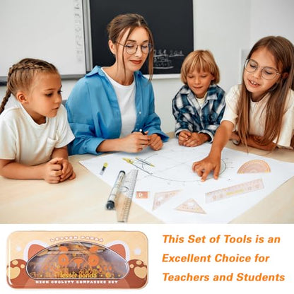 7Pcs Geometry Set for Students – Math Protractor, Compass Geometry Tool, Ruler & Mechanical Pencil, Back to School Math Kit for Kids, School Supplies for Classroom, Drafting Tools with Case