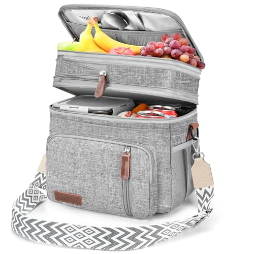 LOKASS Lunch Box & Lunch Bag for Women Men Double Deck, Large Insulated Adult Lunch Box Leakproof Lunchbox Cooler Bag for Work Picnic Beach,（Gray16L） - color: Gray 2