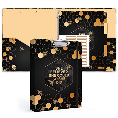 Lateefah 3 Ring Binder, 1 Inch Round Ring Binder with 5 Tab Dividers, Cute Clipboard Binders with 2 Pockets, Decorative Three Ring Binder for Women, School and Office Supplies - color: Honeycomb, size: 1'' Ring(Letter Size)