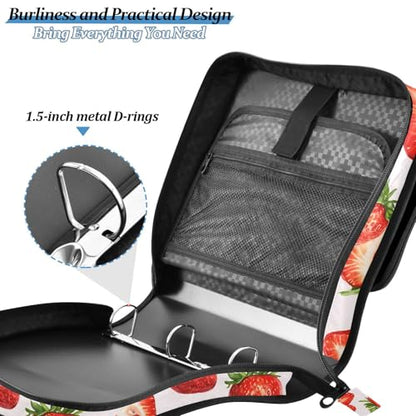 3 Ring Zipper Binder Red Strawberry Binders Bag with Shoulder Strap 500 Sheets Paper Organizer Trapper Keeper Documents Storage File Folder for School Office - color: A421