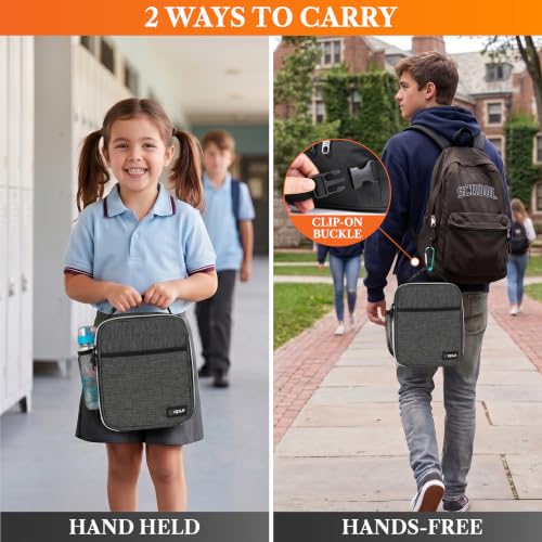 opux Insulated Lunch Bag for Kids Boys Girls, Small Compact Lunch Box with Wide Opening & Mesh Pockets, Reusable Lunch Pail for School, Work, Adults, Men, Women, Charcoal - color: Charcoal