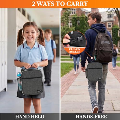 opux Insulated Lunch Bag for Kids Boys Girls, Small Compact Lunch Box with Wide Opening & Mesh Pockets, Reusable Lunch Pail for School, Work, Adults, Men, Women, Charcoal - color: Charcoal