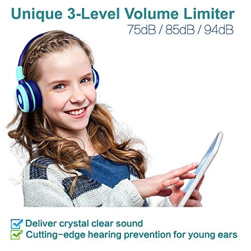 SIMOLIO Stereo Wired Headphones Teens Adults Kids Youths w/Mic & Volume Control & Volume Limited & Share Port & Portable Pouch, Safe Volume Durable Headset for Online School Gaming PC Laptop Travel