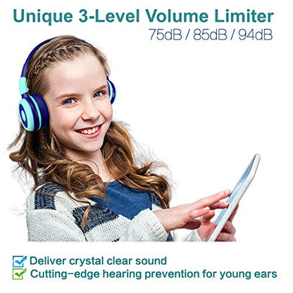 SIMOLIO Stereo Wired Headphones Teens Adults Kids Youths w/Mic & Volume Control & Volume Limited & Share Port & Portable Pouch, Safe Volume Durable Headset for Online School Gaming PC Laptop Travel