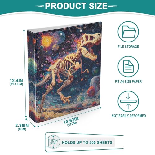 Dinosaur 3 Ring Binder 1.5 inch Binders Three Ring Binders with Clipboard Hold 200 Sheets for Office Supplies - color: Oil Painting T-rex Running