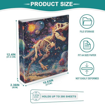 Dinosaur 3 Ring Binder 1.5 inch Binders Three Ring Binders with Clipboard Hold 200 Sheets for Office Supplies - color: Oil Painting T-rex Running