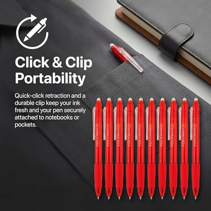 Volcanics Erasable Gel Pens Red Ink, 12 Pack Retractable Clicker Gel Ink Pen, 0.7mm,Fine Point Smooth Writing for Office Work Journaling - color: Red