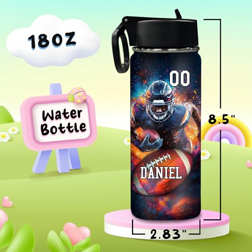 Personalized Kids Water Bottle with Name Football Player Custom Toddler Water Bottle for Children Double Wall Insulated for Christmas Halloween Birthday - color: New-Color 02