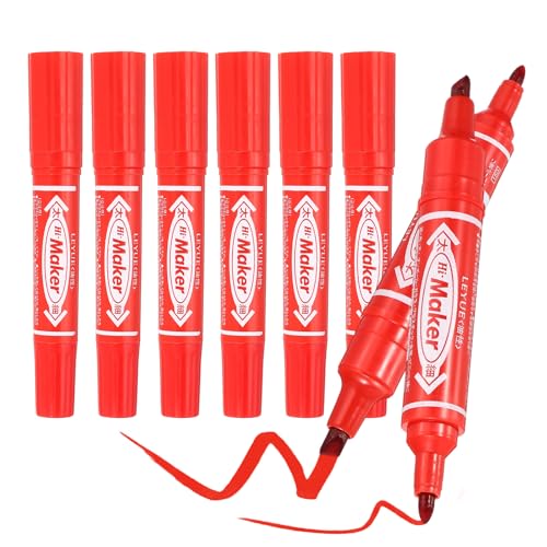 PATIKIL Broad & Fine Tip Markers, 8Pcs Oil-Based Markers Dual Tip Brush Highlighter for Adult Artists Drawing Coloring Painting Sketching, Red (0.2" /0.07") - color: Red
