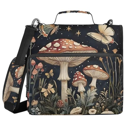 3 Ring Zipper Binder with Shoulder Strap Mushrooms Flowers Butterflies (2) 1.5 inch Binders Keeper Large Capacity Multi Pockets for School Office Supplies - color: Multi2464, size: Fit 500 Sheets