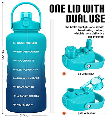 HydroPal 1 Gallon Water Bottles with Straw, 128 oz Water Bottle BPA Free Innovative 2-IN-1 Lid Gym Bottle with Times to Drink Motivational, Large for Sports Fitness Camping Water Jug （13.8X5.5 inch） - color: Azure Crystal