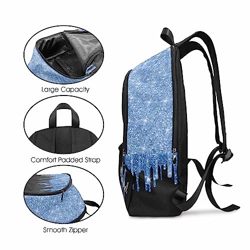 MyPupSocks Personalized Casual School Backpack for Girls Back School Gift, Custom Blue Glitter Drops Lunch Box Girls Backpack Shoulder Book Bag Travel Knapsack for Kids Travel - color: Multi 05
