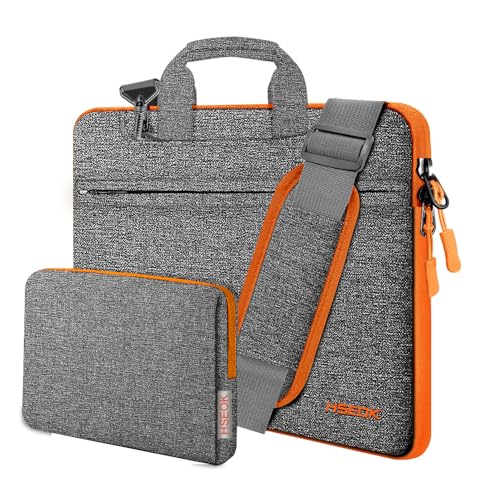 Hseok Laptop Shoulder Bag 13-14 inch Shockproof Water-Resistant HandBag with Small Case Compatible with MacBook Pro/Neo 14" M5/M4/M3/M2/M1, Mac Air/Pro 13.3", XPS 13/14, Most 13"-14" PC,Gray-orange - color: Dark Gray-orange, size: 13"-14"