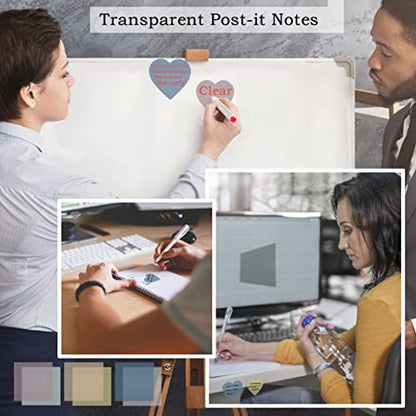 YOUDEFUL 800Pcs Transparent Sticky Notes, 2.76"x2.76" Clear Heart Sticky Notes, Waterproof Translucent Sticky Note Pads for Books Annotation, Clear Post it Notes for Bible Study, School, Office - size: Heart Morandi