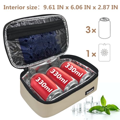 Gloppie Small Lunch Bag - Insulated Lunch Box, Mini Lunchbox Lunch Cooler Bag, Petty Food Containers, Snack Bag, for Adult, Khaki - color: Khaki
