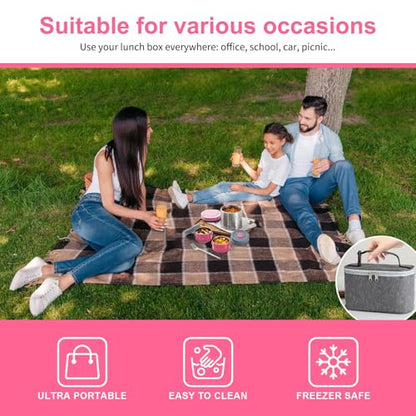 Lille Home Stainless Steel Thermal Lunch Box Set with Lunch Bag and Cultery | 22 Oz Vacuum Insulated Lunch Bento Box, to Keep Food Warm/Cool, 2 Small Food Container for Snack, Fruits and Sauces (Pink) - color: Pink