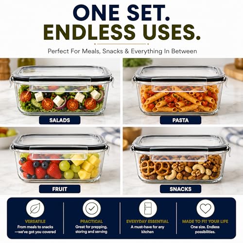 Sorbus Glass Meal Prep Containers Set – Freezer, Dishwasher, Oven Safe – Reusable Food Storage Bowls, 4 Cup Capacity for Meal Prep and Storage (4 Rectangular Vented Lid) - size: 4 Rectangular Vented Lid