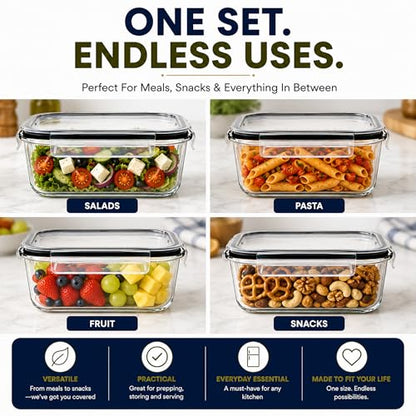 Sorbus Glass Meal Prep Containers Set – Freezer, Dishwasher, Oven Safe – Reusable Food Storage Bowls, 4 Cup Capacity for Meal Prep and Storage (4 Rectangular Vented Lid) - size: 4 Rectangular Vented Lid