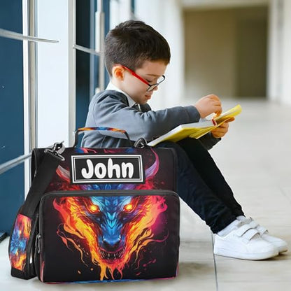 Dragon Fire Black Print Custom Zipper Binder Bag 3 Ring with Shoulder Strap & Handle Personalized Binder Bag Expandable File Folder for School - color: Multi-dragon Fire Black