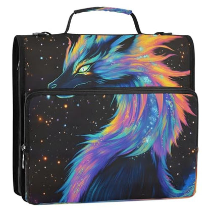 ALAZA Black Colorful Dragon Zipper Binder Bag 3 Ring Binder Large Capacity 1.5 Inch Multi-Pockets Organizer with Shoulder Strap and Handle for School Office Supplies