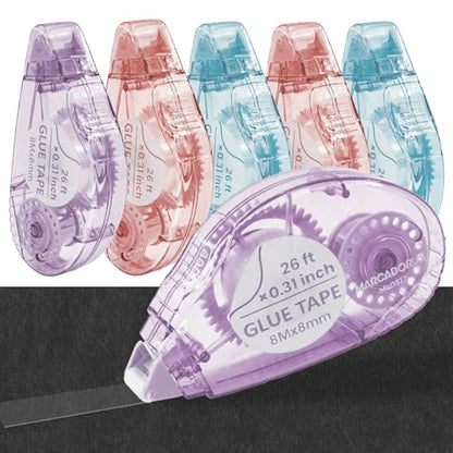 MARCADORUS Glue Tape Roller, 6 Pack Double Sided Tape Roller for Crafts, 26ft x 0.31in Acid-Free Scrapbook Tape Runner, Glue Runner for Scrapbooking Supplies, Journaling, Card Making & Gift Wrapping.