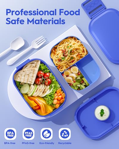 BiuLeon Bento Box Adult Lunch Box, 65 Oz Capacity Lunch Containers(Adjustable 2/3 Tier), BPA-Free, Leak-Proof and Stackable Bento Lunch Box, Microwave & Dishwasher Safe with Utensils(Blue) - color: Blue