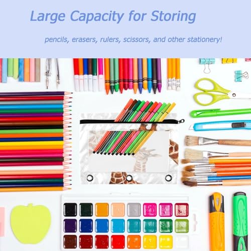 Studying 2 Pack Cute Giraffe Cub and Mom 3 Ring Binder Pencil Pouch Bags,Clear Window Storage Case with Zipper for Boys Girls School Office Supplies Cosmetics Organizers - color: Multi-giraffe
