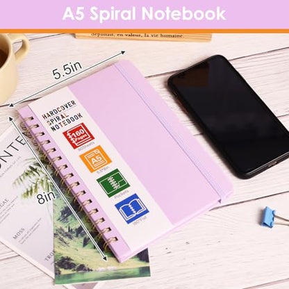 LABUK Spiral Notebook, 160 Pages A5 Lined Hardcover Notebook, 5.5 x 8in Spiral Journal for Women and Man, Work, Writing - color: 5-purple, style: A5