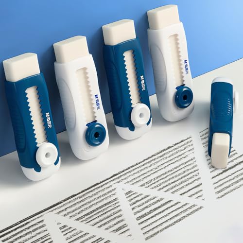 M&G 4 Pack Erasers Sliding Retractable Eraser, Soft White Color Cute Erasers Push Pull Eraser with Plastic Sleeve for Students Kids, School Office Home Supplies - color: Blue + White