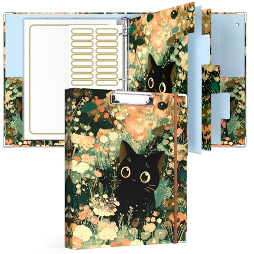 Rouidr 3 Ring Binder with clipboard, 1 inch 8.5 x 11 in Letter Size View Binders Organizer with Dividers Tabs & Clear Sleeves, School Supplies, Office Supplies - color: Cute Cat, size: 1in(Letter Size)