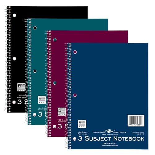 Roaring Spring College Ruled 3 Subject Notebook, Wirebound Writing Notebook, 24 Pack, 120 Sheets, 8 x 10.5 Inches, Made in USA, Ideal for Students, School, & Office - size: 3 Subject