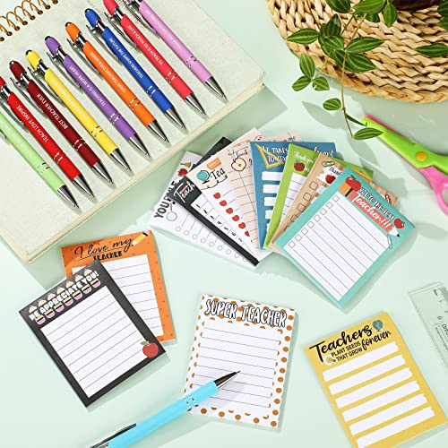 Geyee 24 Pcs Back to School Teacher Gifts Teachers Sticky Notes with Funny Pens 3 x 4 Inch Teacher Appreciation Gifts for Coworkers Employee Office Staff Work Team Appreciation Gift - style: Teacher