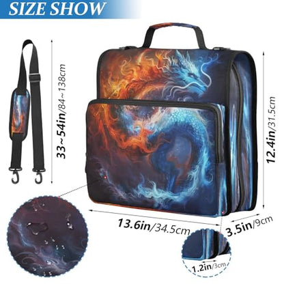 Caikeny 3 Ring Zipper Binder Fantasy Ice Fire Dragon 1.5 inch Binders Bag Blue Red with Shoulder Strap and Handle Expanding File Pockets - color: Multicolored 1z2.2