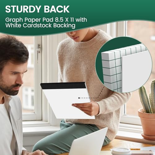 Graph Paper 8.5 X 11, 2 Pack, 4x4 Quad Ruled, Grid Paper Pad 8-1/2" X 11.75", Grid Pad 8.5 X 11.75, Engineering Notebook, Easy Tears Off, White 70 Gsm Graft Paper - style: 2 Pack
