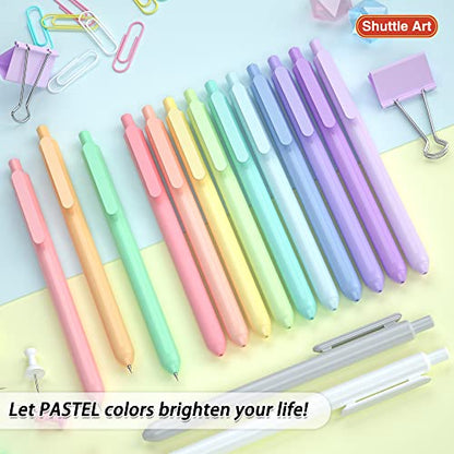 Shuttle Art Retractable Pastel Gel Ink Pens, 15 Pack Black Ink Pens, Cute Pens 0.5mm Fine Point for Writing Journaling Taking Notes School Office Home - color: 15 Black Ink