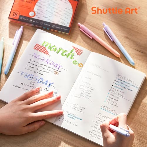 Shuttle Art Retractable Pastel Shifting Gel Ink Pens, 15 Pack Black Ink Pens, Cute Pens 0.5mm Fine Point Soft Aesthetic Barrel for Smooth Writing Journaling Taking Notes School Office Home - color: 15 Black Ink--Shifting Barrel