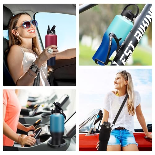 40 oz Insulated Water Bottle with Straw and Spout Lid, Stainless Steel Water Bottle Fits in Cup Holders, Double Wall Metal Flask Large Water Cup for Drive Trip Gym - color: Rose&Purple, size: 40 Ounces