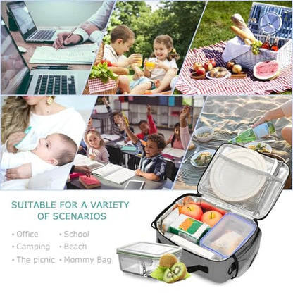 Custom Student Lunch Bag for Boys Girls Gray Solid Color Personalized Name Lunch Box Insulated Cooler Bag for School Picnic Office - color: Multi27