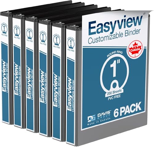 Easyview Premium 3-Ring Binders with Clear-View Covers and Round Rings, Binders for School or Office, 1 Inch, Pack of 6, Black - color: Black, size: 1 Inch, style: Pack of 6