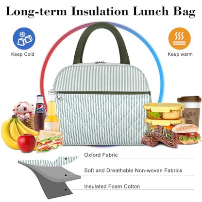 Coobiiya Lunch Box Lunch Bag for Women Men,Reusable Cute Lunch Pail bag,Leakproof,Insulated LunchBox Tote Compact 10L, Cooler Lunch Container for Work Travel Office - color: Embroidered Green